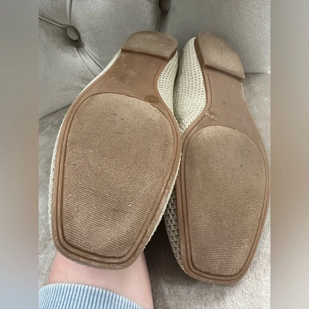Lucky Brand Daneric Ivory Metallic Ribbed Knit Washable Ballet Flats Shoes 7.5